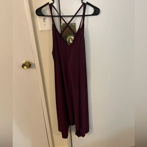 Maroon dress, back is cross strapped